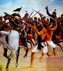Baba Bota Singh and Bhai Bulaka Singh fighting the Mughals
