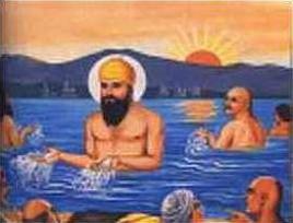 Guru Nanak throwing water towards his farm
