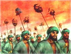 Sikh heads being carried on sticks
