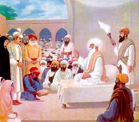 Emperor Akbar comes to meet Guru Amar Das