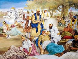 Guru Arjan Dev serving the lepers at Taran Taran